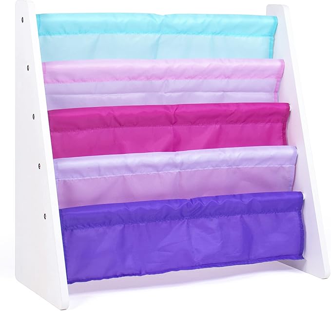 White/Pink/Purple/Blue Kids Book Rack Storage Bookshelf, 4 Tiers, 25" W x 11" D x 24" H