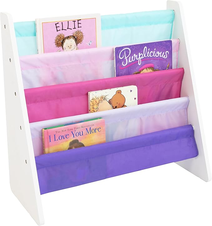 White/Pink/Purple/Blue Kids Book Rack Storage Bookshelf, 4 Tiers, 25" W x 11" D x 24" H